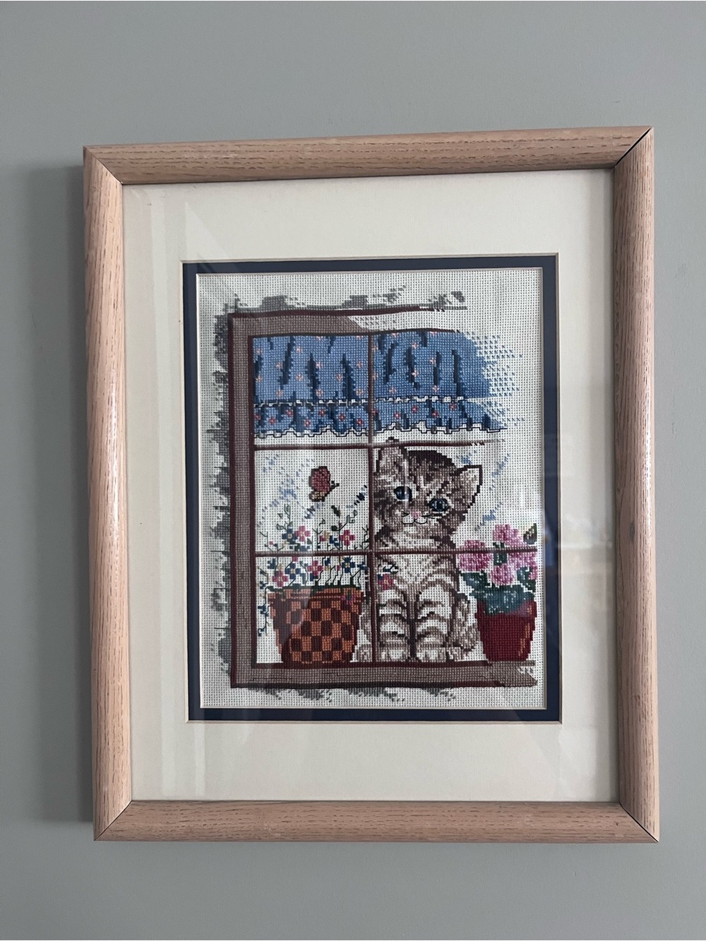 Vintage Whimsy Cat Cross Stitch Art Cottagecore Fairycore Needlepoint Cat Decor - Picture 3 of 7